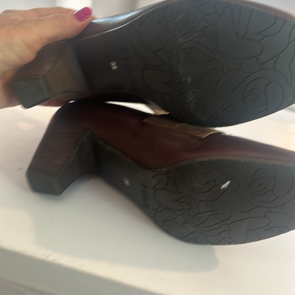 FIDJI two tone leather ankle strap heels 38 7 - Picture 8 of 9